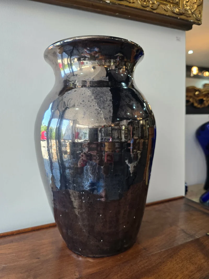 Grand vase en céramique à glaçure miroir métallisée – Vallauris 90’s