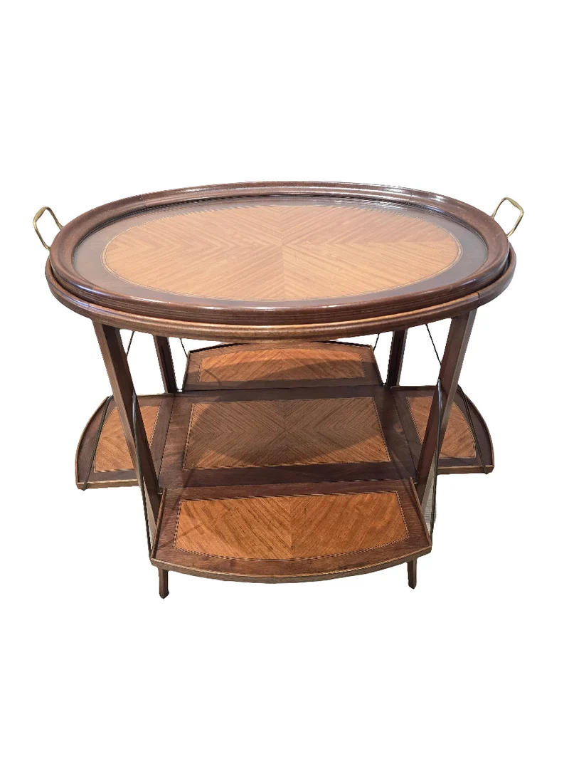 Table à thé pliante en bois marqueter plateau amovible