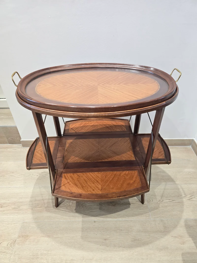 Table à thé pliante en bois marqueter plateau amovible