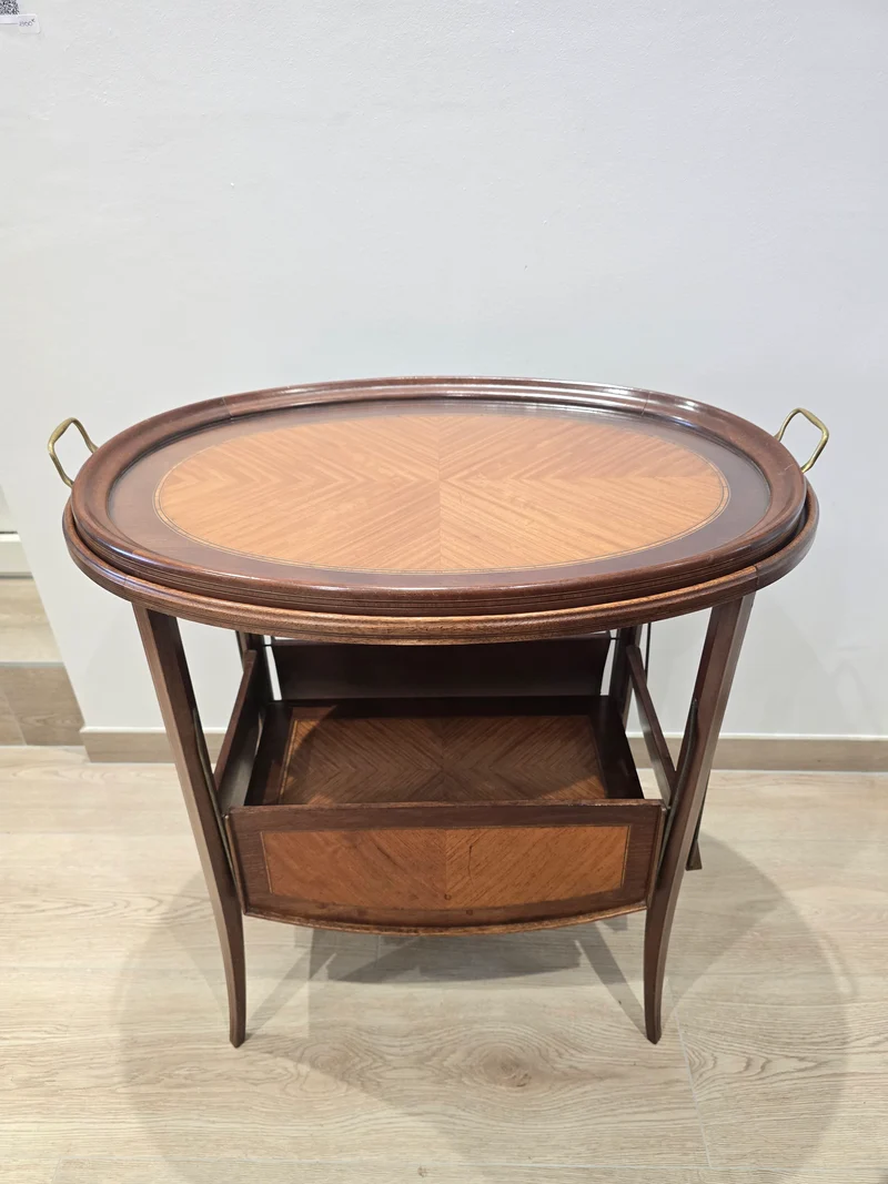 Table à thé pliante en bois marqueter plateau amovible