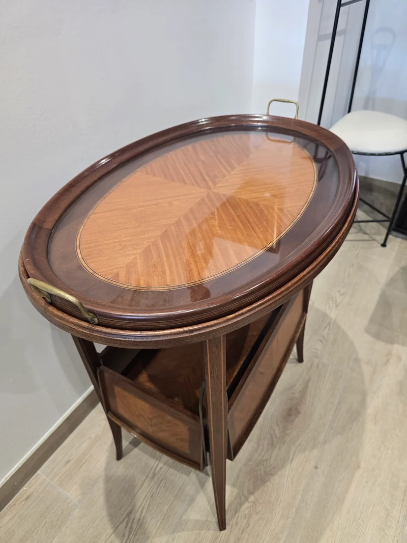 Table à thé pliante en bois marqueter plateau amovible