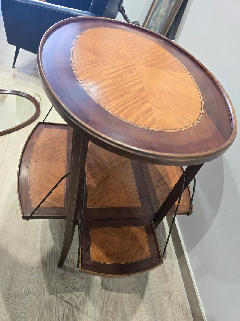 Table à thé pliante en bois marqueter plateau amovible