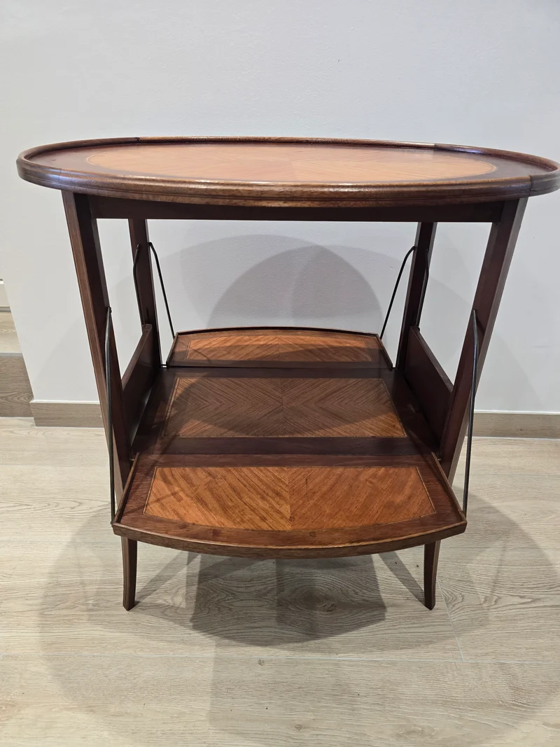 Table à thé pliante en bois marqueter plateau amovible