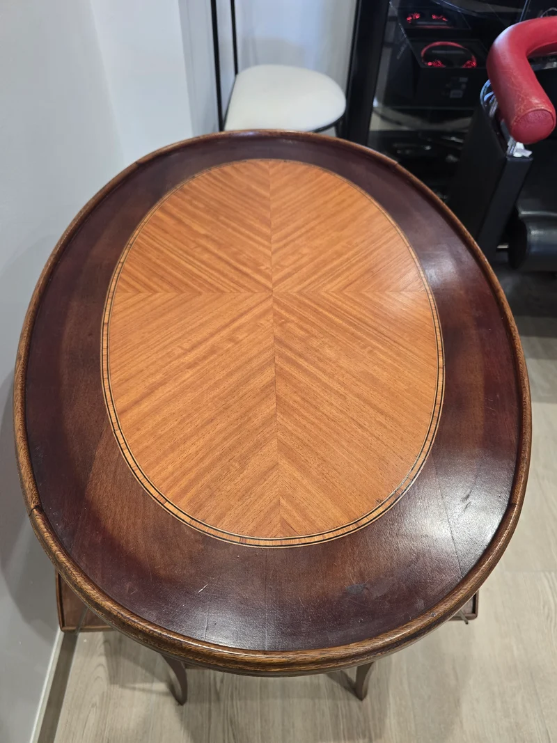 Table à thé pliante en bois marqueter plateau amovible