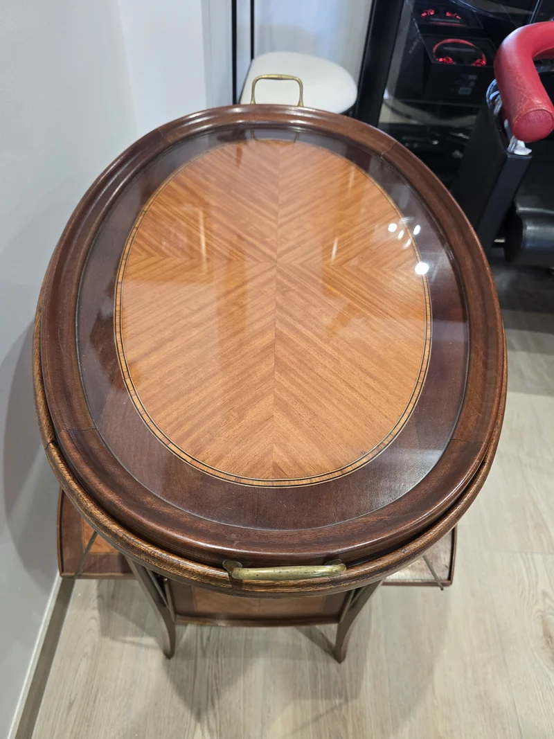 Table à thé pliante en bois marqueter plateau amovible