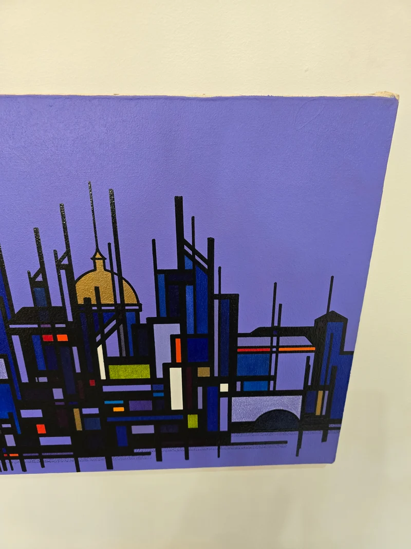 Tableau Ville géométrique abstraite – 60 x 40 cm – Signé Hammar 76