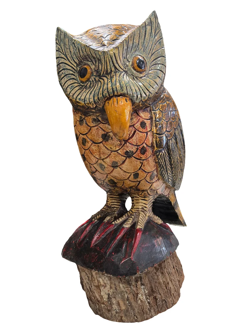 Grande chouette en bois sculpté – 68 cm – Artisanat traditionnel