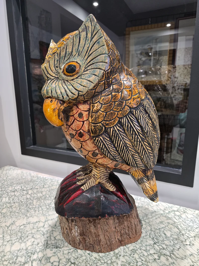Grande chouette en bois sculpté – 68 cm – Artisanat traditionnel