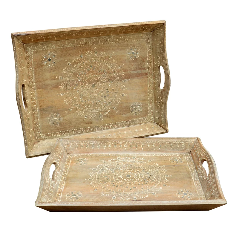 Plateaux de service Parvin peints à la main en lot de 2
