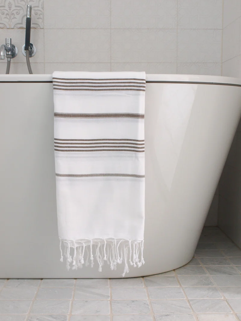 Serviette de hammam turque vert olive blanc