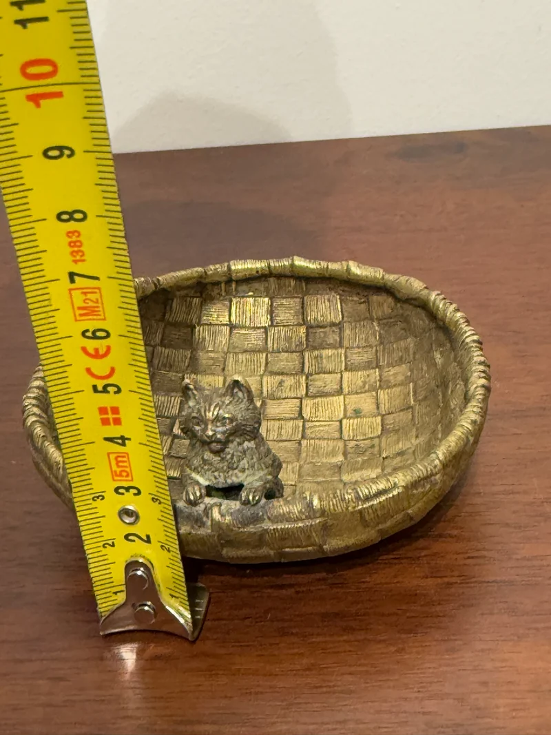 Vide-poche Bronze de Vienne tressé avec figurine de chat vintage