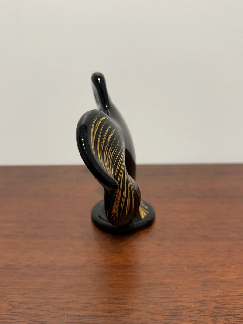 Figurine poisson en céramique noire et dorée - Style vintage