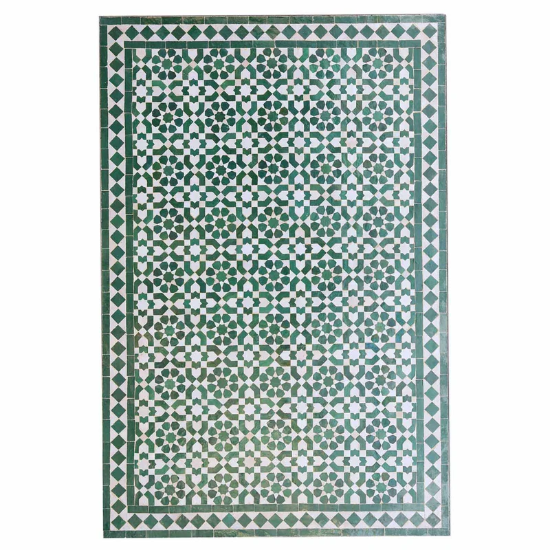 Table à manger mosaïque 120x80 vert blanc émaillé