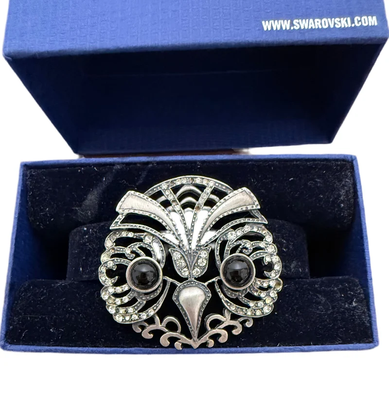 Vintage Broche en argent Swarovski - Onyx et cristaux de Swarovski + paire de clips swarovski vintage