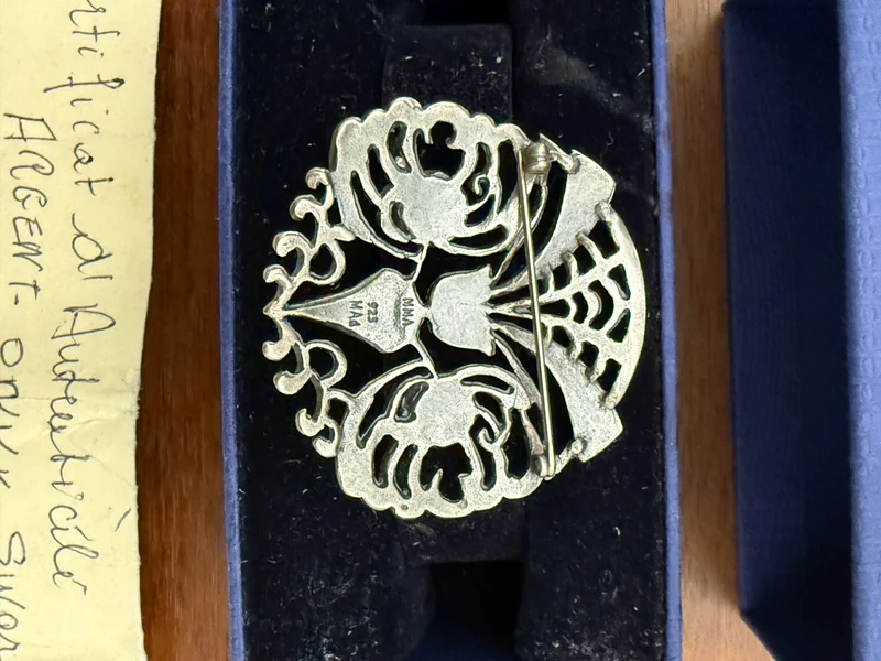 Vintage Broche en argent Swarovski - Onyx et cristaux de Swarovski + paire de clips swarovski vintage