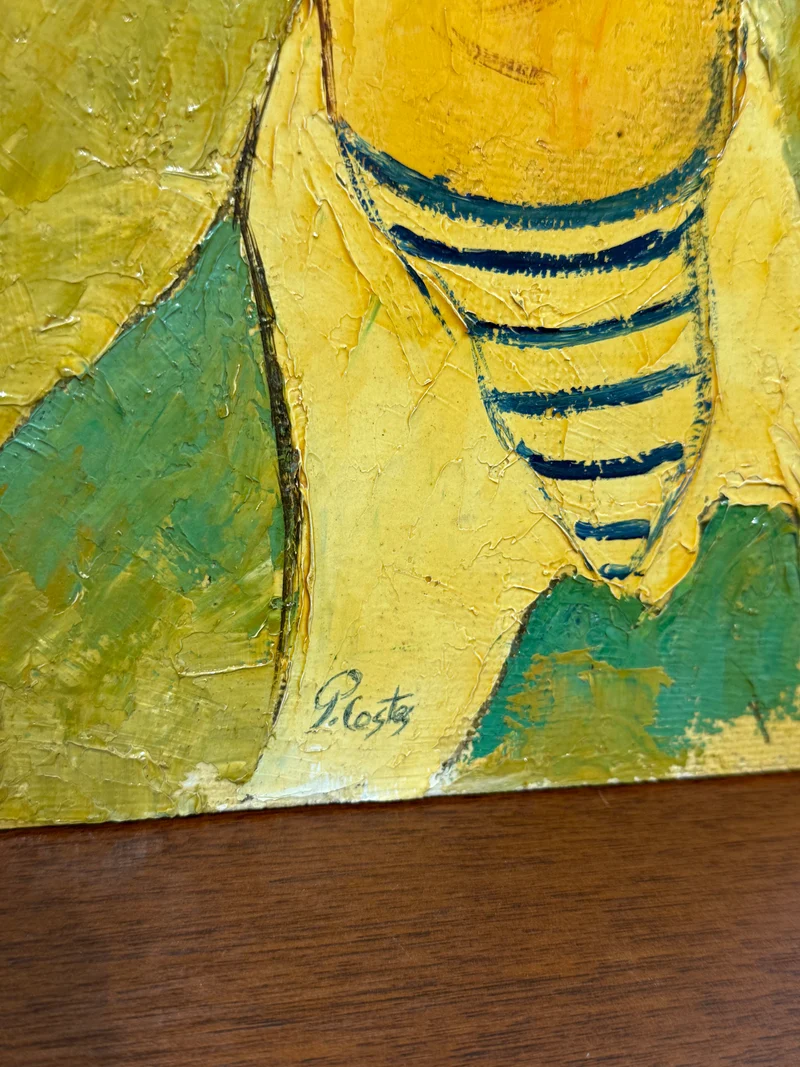 Peinture à l’huile sur panneau – Clown souriant signé P. Costa