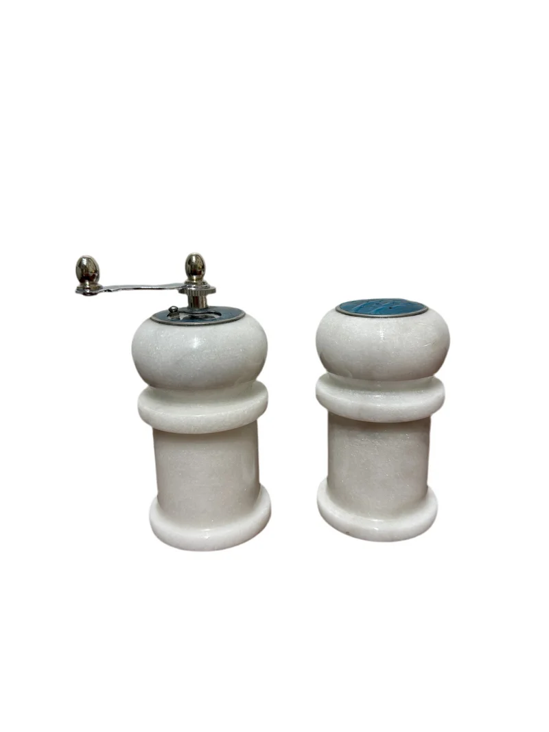 Duo moulin à poivre et salière en marbre blanc