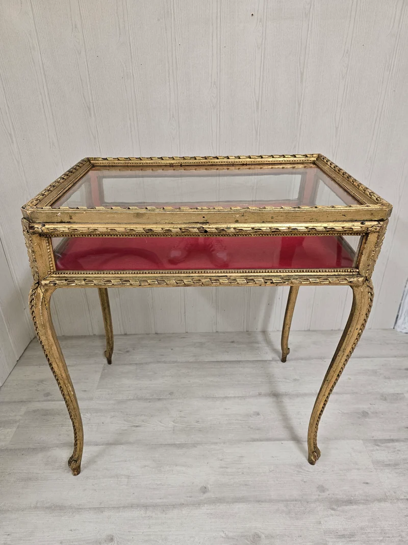 Table vitrine 19ème style louis xv bois doré