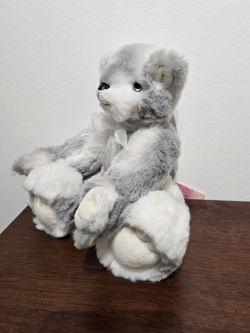 Ours Articulé fourure gris/blanc