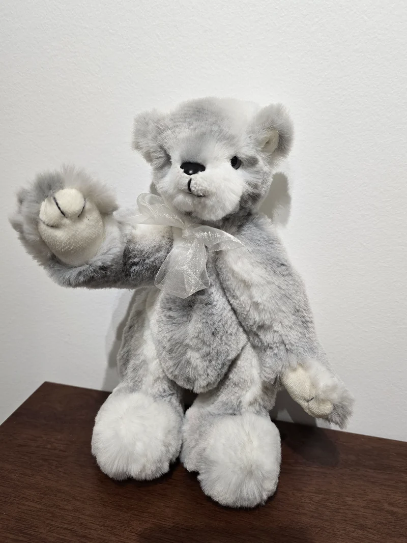 Ours Articulé fourure gris/blanc