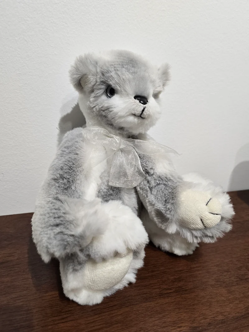 Ours Articulé fourure gris/blanc