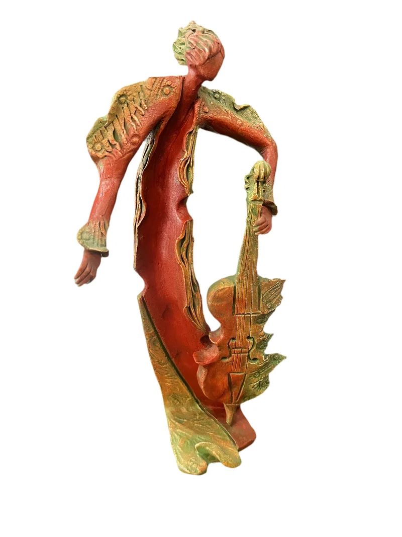 Statuette violoniste en terre cuite signé