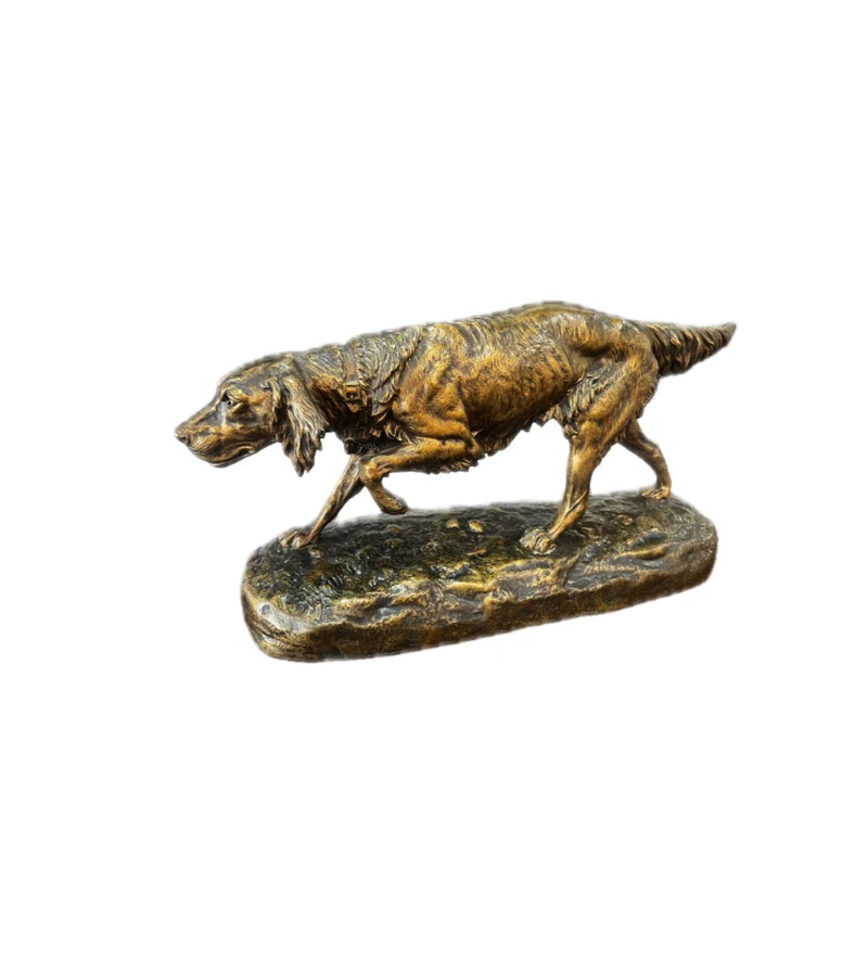 Chien de chasse à l’arrêt - signé Clovis Edmond Masson (1838-1913) en Bronze