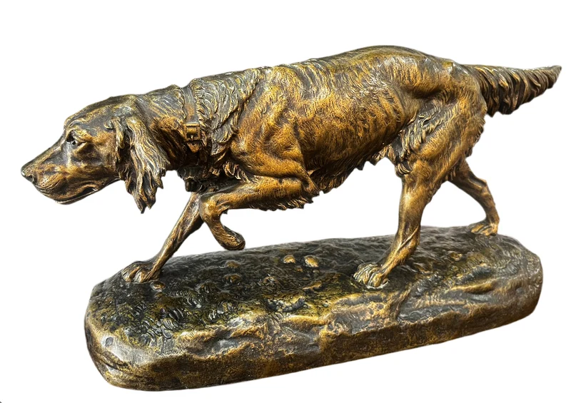 Chien de chasse à l’arrêt - signé Clovis Edmond Masson (1838-1913) en Bronze