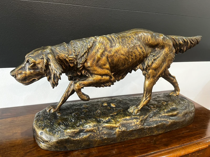 Chien de chasse à l’arrêt - signé Clovis Edmond Masson (1838-1913) en Bronze