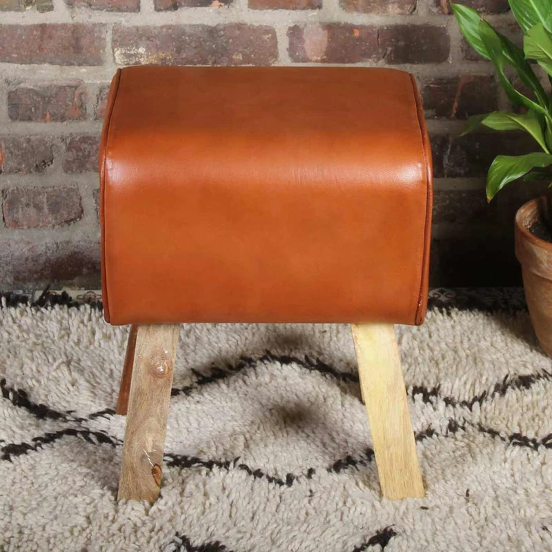 Tabouret en cuir véritable Tejas