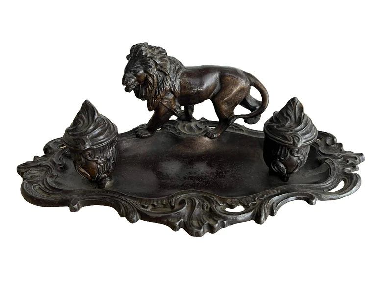 Double encrier lion 19eme siècle
