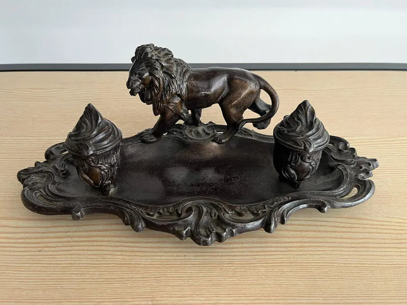 Double encrier lion 19eme siècle
