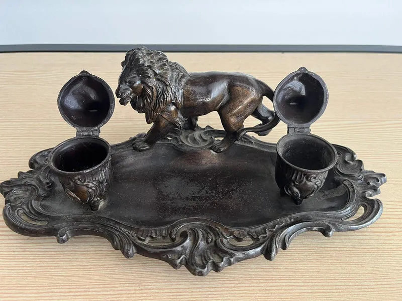Double encrier lion 19eme siècle