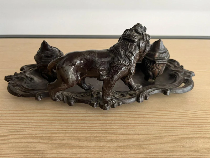 Double encrier lion 19eme siècle