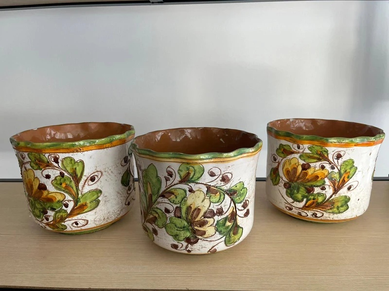 Lot 3 pots vintage planteur des années 1960 en céramique