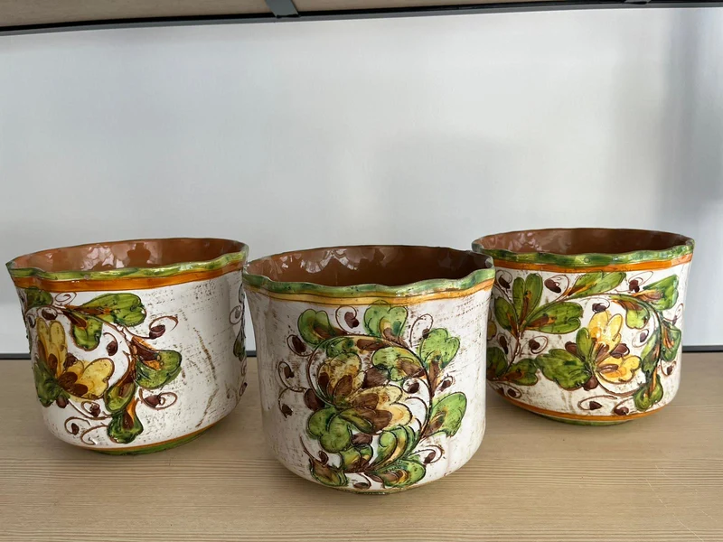 Lot 3 pots vintage planteur des années 1960 en céramique