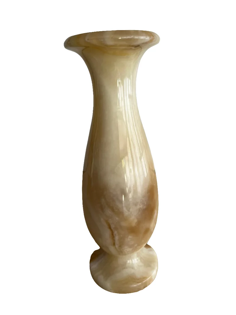 Soliflore décoratif en onyx / albâtre – Veines naturelles beige et miel – H. 20 cm