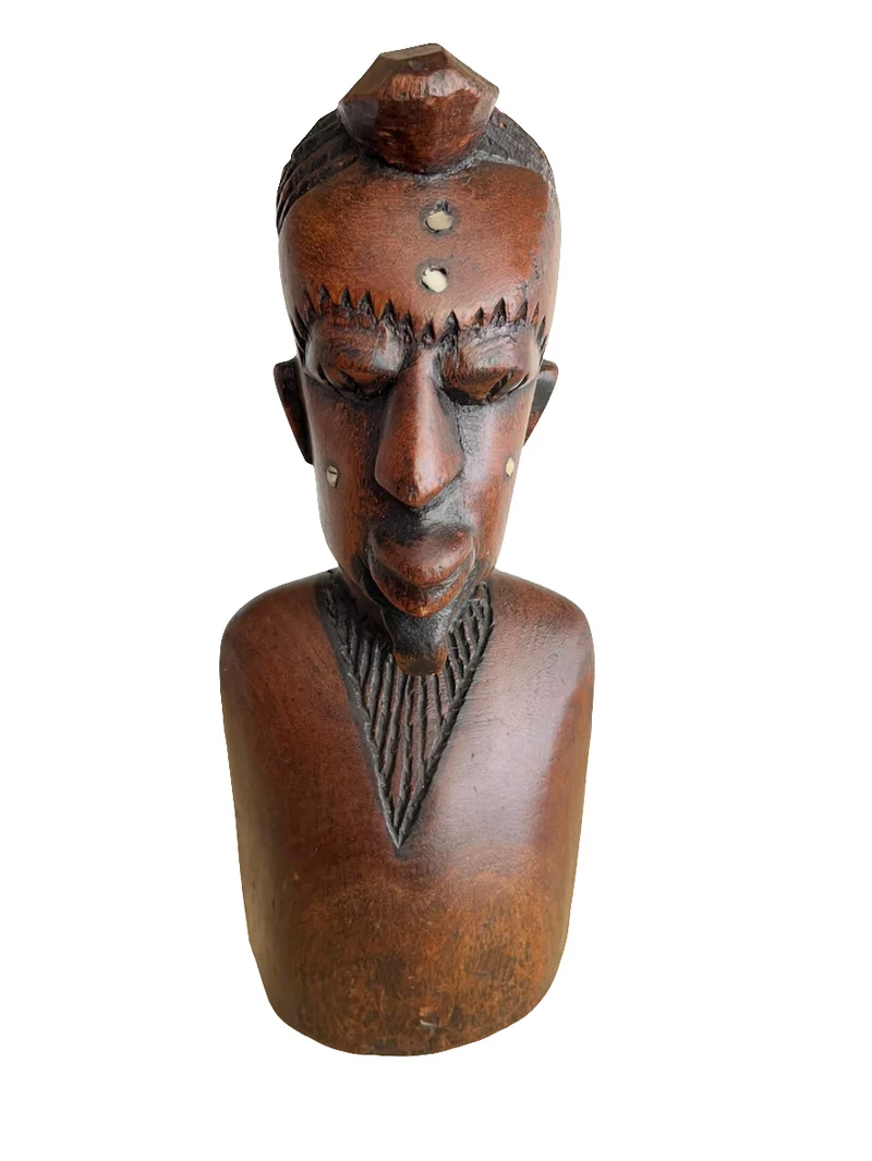 Tête Africaine vintage en bois sculpté