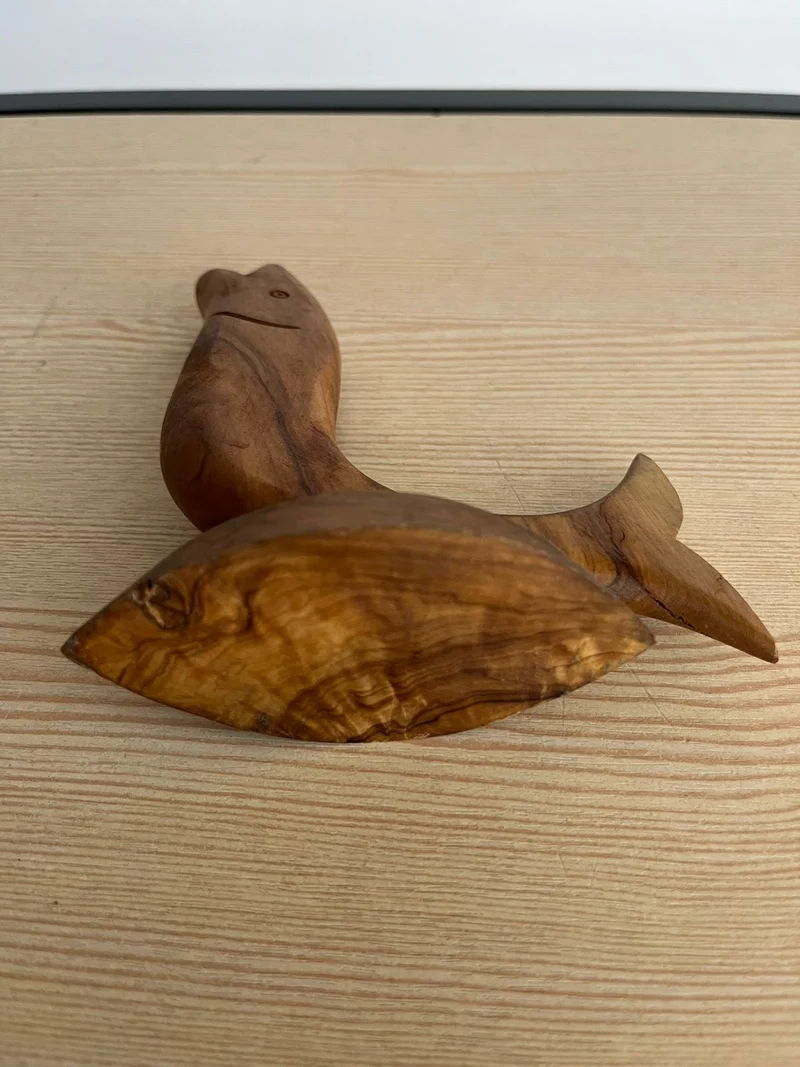 Sculpture poisson en bois d’olivier