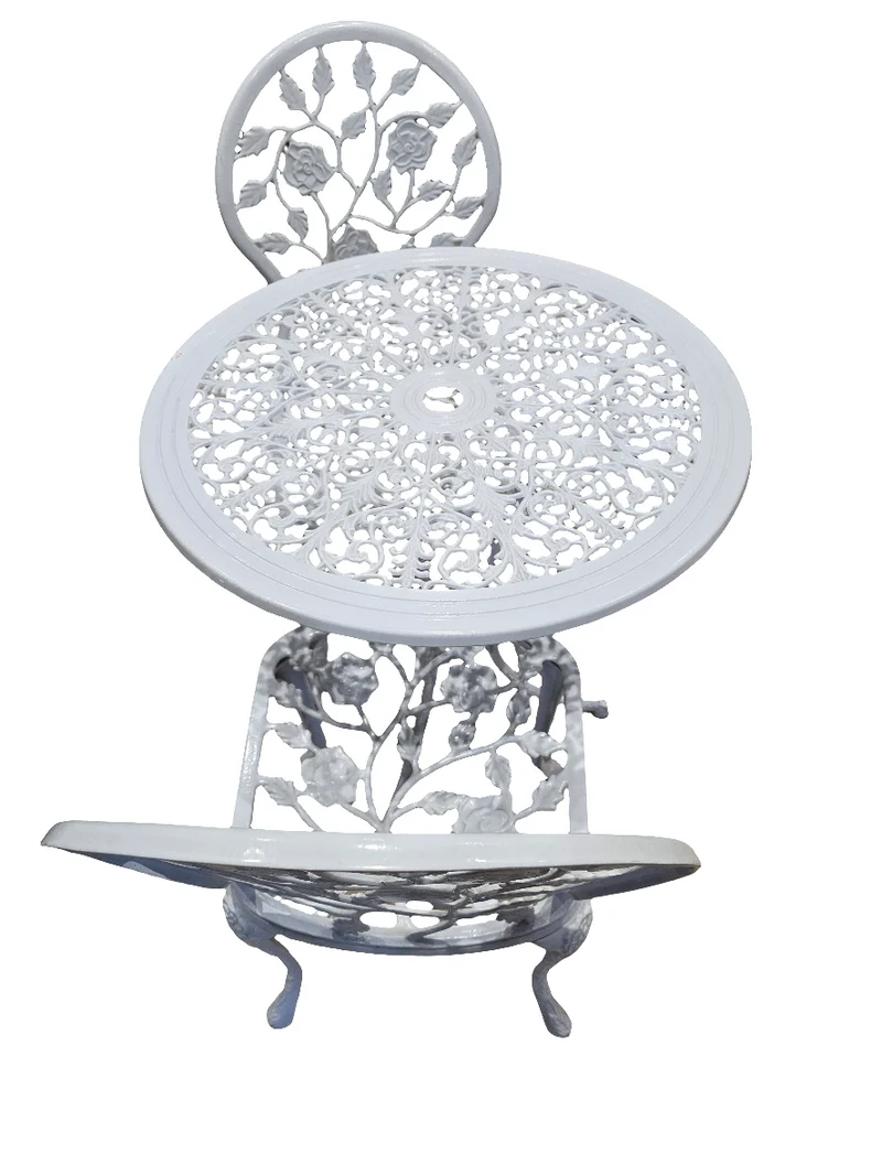 Table chaise fer forgé blanc