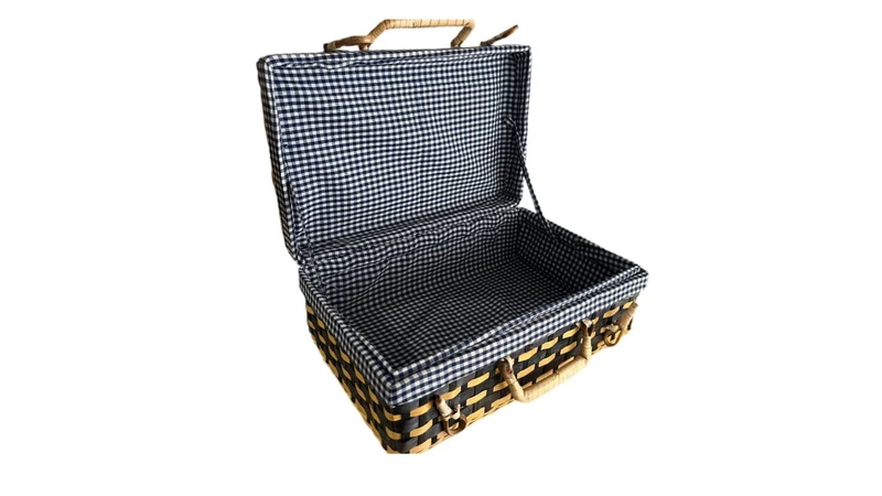 Valise pique nique Bambou et doublure Vichy bleu