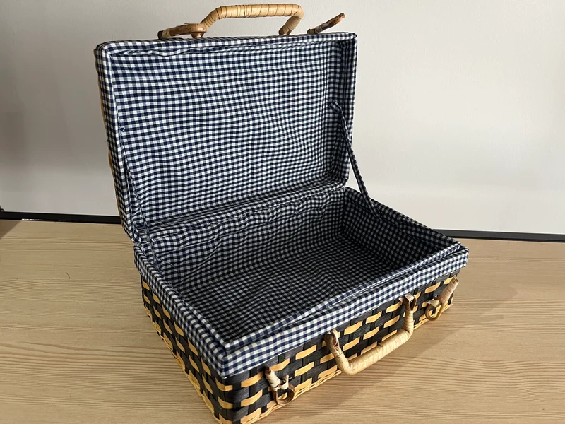 Valise pique nique Bambou et doublure Vichy bleu