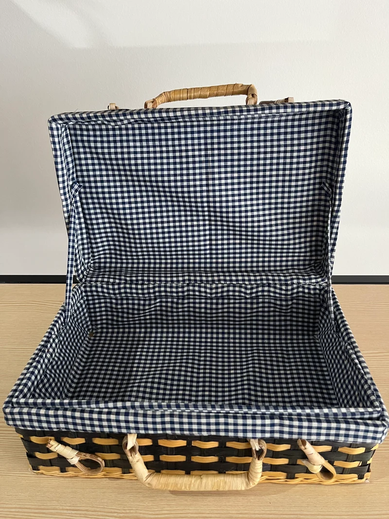 Valise pique nique Bambou et doublure Vichy bleu