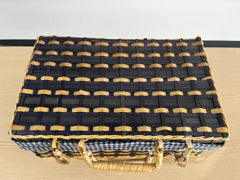 Valise pique nique Bambou et doublure Vichy bleu