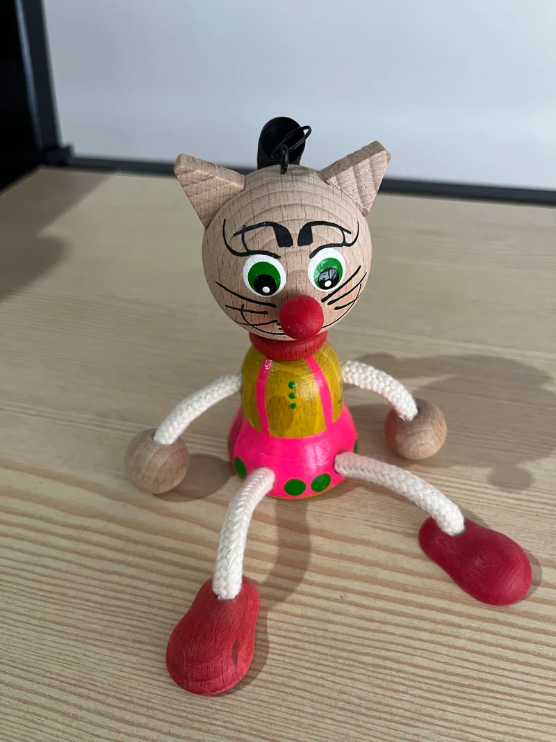 Marionnette Pinocchio et marionnette chat en bois
