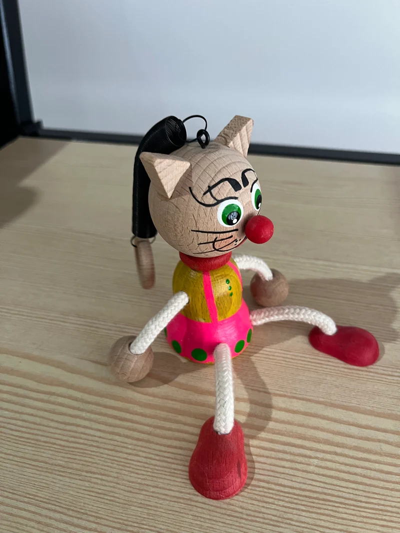 Marionnette Pinocchio et marionnette chat en bois