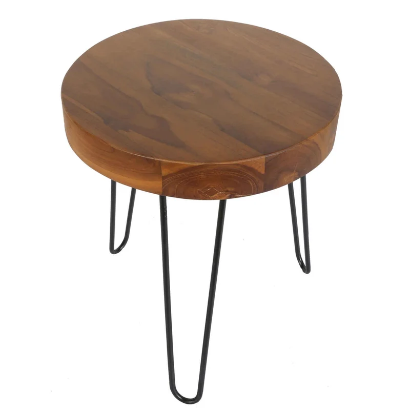 Table d'appoint Ella en teck avec pieds en épingle à cheveux