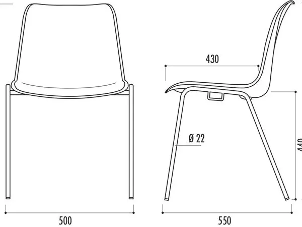 Chaise coque plastique empilable Hélène Ø 22 mm