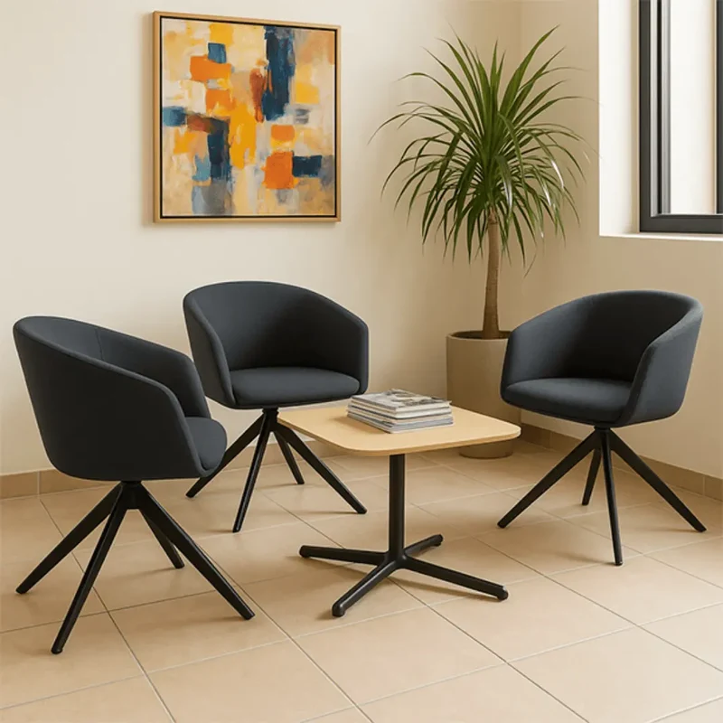 Fauteuil ARCO en tissu et pieds pyramide métal