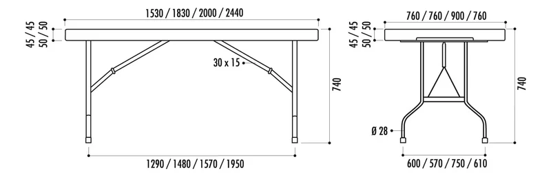 Table polypro 153 x 76 cm